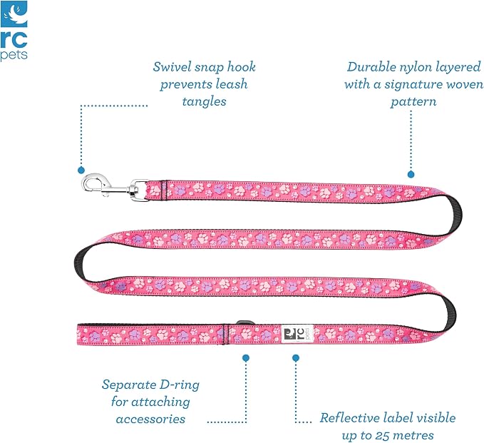RC Pets Dog Leash | 6ft Leash with Durable Grip, Reflective Label & Accessory Ring | 1-Inch Wide, Soft Webbing | Duchess