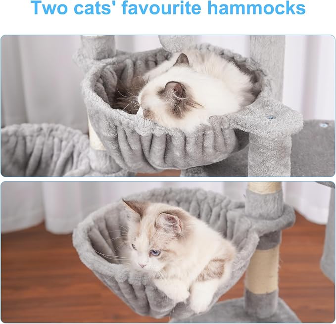 Hey-brother Cat Tree Tower with Large Bed, Hammocks, Scratcher, MPJ006SW | 35.4 Inches Cat House with Cozy Condo, Sisal Scratching Posts for Indoor Cats, Light Gray