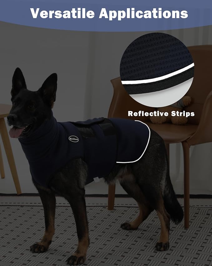 Meifsou Dog Anxiety Vest with Hood, Skin-Friendly Thunder Jacket for Dogs, All-in-One Dog Calming Shirt with Hood for Thunder, Fireworks, Separation - Keep Pet Calm Without Medicine, Dark Blue, M