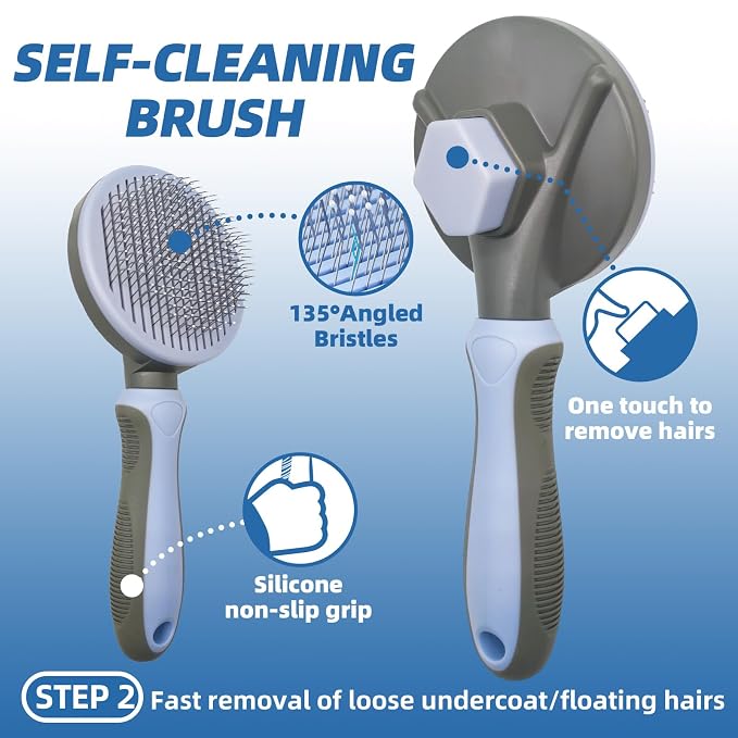 Dog Brush for Shedding,7 PCS Pet Grooming Brush Kit to De-fur & Hair Slicker Deshedding Brushes with Undercoat Rake Comb Bath Brush&Nail Clipper for Grooming Short Long Haired Dogs Cats Blue