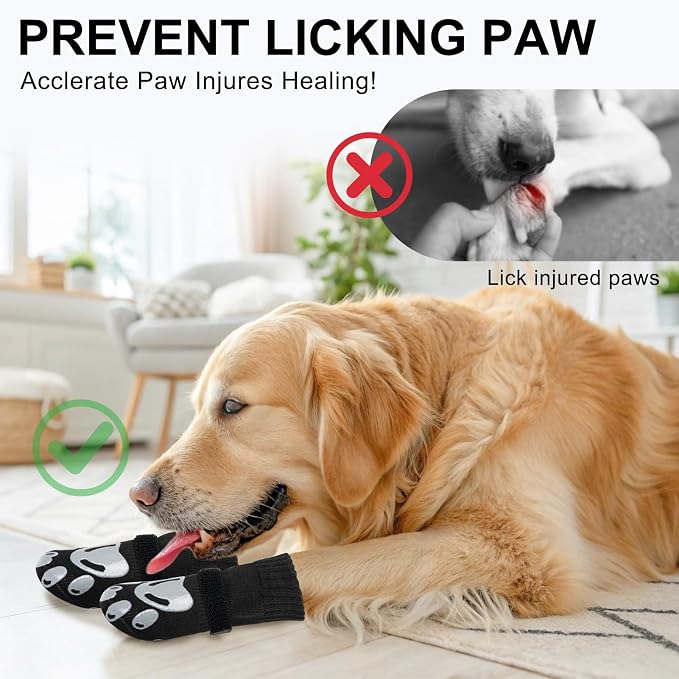 BEAUTYZOO Dog Socks, Non Slip Dog Socks to Prevent Licking Paws -Dog Shoes for Hot/Cold Pavement, Dogs Boots & Paw Protectors, Doggie Booties for Hardwood Floors, Small Medium Large Senior Dogs