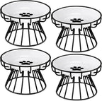 Roshtia 4 Sets Elevated Cat Bowls Ceramic Raised Cat Food Bowls with Metal Stand Dishwasher Safe Dishes Non Slip Elevated Food Plate(Black,Paw)