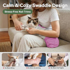 Cat Wrap for Cutting Nails, Self-Adhesive Cat Nail Clipping Restraint Bag, Anti-Scratch Cat Grooming Swaddle for Meds, SubQ Fluids, Ear Cleaning, Teeth Brushing & Vet Visits,Pinkish Purple,L