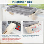 Cat Sill Window Perch - 100% Natural Pine Frame, Soft Plush Fleece Cushion, Tool-Free Adjustment, Supports 55 lbs (Extra Large-Grey)