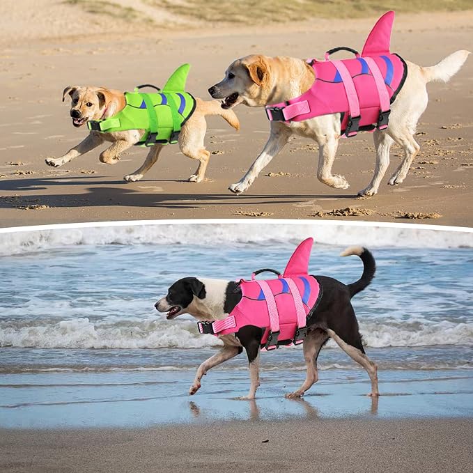 Fragralley Dog Life Jacket Shark, Dog Life Vest Adjustable Ripstop, Dog Swimming Safety Vest with Superior Buoyancy & Rescue Handle for Small Medium Large Dogs, Swim, Pool, Beach, Boating