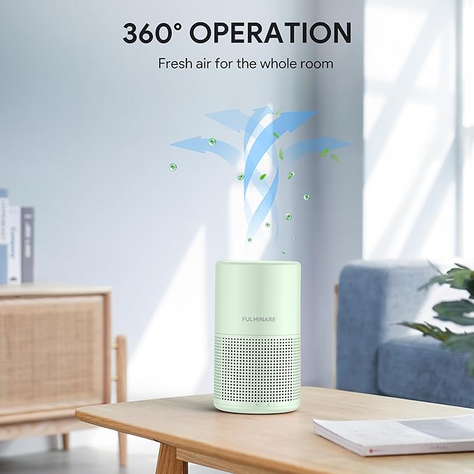 FULMINARE Air Purifiers for Home Bedroom H13 HEPA Air Filter | 360° Intake for Pet Hair, Smoke, Odors , 3 Speeds, Timer, 24dB, Small Mini Air Purifier with Night Light, Green