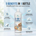 16 floz 5 in 1 Dog Shampoo for Itchy Skin - Sensitive Skin Dog Shampoo for Smelly Dogs - Dog Shampoos & Conditioners - Made in The USA