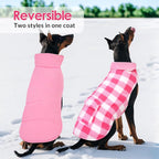ASENKU Reversible Dog Winter Coat, Dog Jacket for Small Medium Large Dogs | Windproof Plaid Fleece Lining for Cold Weather, Water-resistant Outer Shell, Puppy Puffer Vest with Leash Hole, Pink 3XL