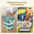 Rice Storage Container, Collapsible Airtight 10-40 Lb Rice Storage Container, 25lb Pet Dog Food Storage Container, Rice Dispenser Bin with Cup and Scoop for Flour Cereal Pasta Grain, Cat Bird
