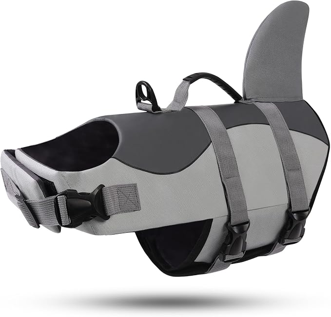 ASENKU Dog Life Jacket - Pet Safety Vest for Swimming & Boating, Shark Life Jacket with Floatation, Dog Lifesavers Swimsuits for Small Medium Large Dogs (Grey, M)