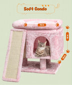 SYANDLVY Small Pink Cat Tree with Perch for Indoor Cats, Cat Tower with Scratching Post, Modern Activity House for Large Cats, Condo with Board, Kittens Cave