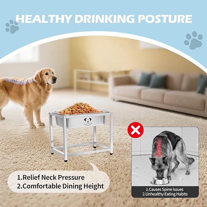 0.85 Gallon Elevated Large Dog Water Bowl, 10.23" Raised Stainless Steel Bowl for Medium Large Breed, Elevated Dog Water Bowl with Full Metal Stand, Easy to Clean and Assemble for Indoor Outdoor