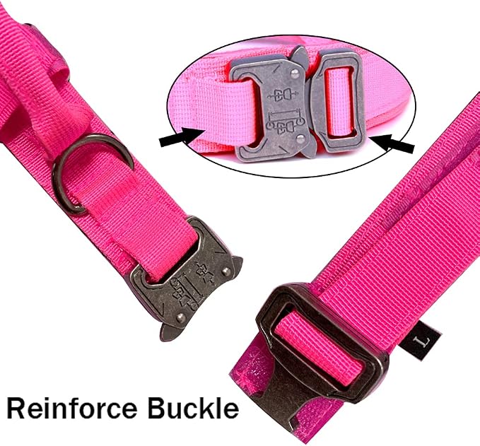 Tactical Dog Collar for Large Dogs with Control Handle,Pink,XXL | 1000D Heavy-Duty Nylon Fabric,Quick-Release Metal Buckle,Adjustable Fit,Soft-Padded Webbing,D-Ring,for Training & Hiking