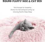 Himax 20in Covered Small Dog Bed with Blanket Attached Calming Burrow Pink | Dog Beds for Small Dogs, Anti-Anxiety Donut dog bed with cover, Washable Round Fluffy Pet Beds