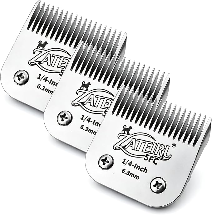 Size 5FC Detachable Pet Grooming Clipper Blade with Ceramic Cutter, 6.3mm 1/4 Inch Cut Length, Silver, Compatible with Andis, Oster A5, Wahl KM10, 3 Pack