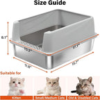 Stainless Steel Litter Box with Lid,Kitten Litterbox for Small Cats | Low Entry Cat Litter Box,Metal Kitty Litter Box with Scoop and Mat,Non-Stick,Odor-Free,Easy to Clean