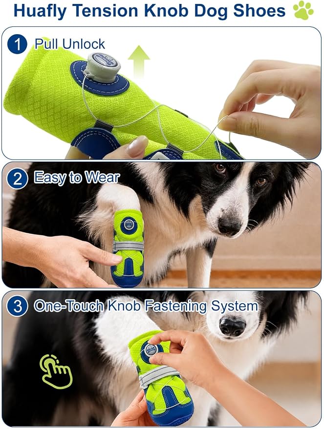 Huafly Tension Knob Dog Shoes – Twist-Lock Dog Boots & Paw Protectors for Small Medium Large Dogs,Non-Slip Sole Breathable Mesh Reflective Strap for Hiking Camping Hot Pavement & Hard Floor (Size 5)
