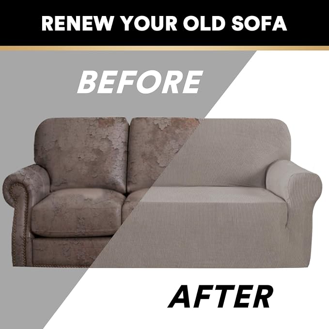 Stretch Chair Cover Chair Slipcovers with Arms 1-Piece Chair Sofa Slipcovers or Living Room Non Slip Armchair Cover Furniture Protector Dogs Pet Friendly(Armchair,Taupe)