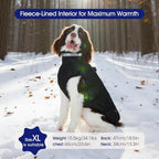 FUAMEY Dog Winter Coat Fleece Warm Large Dog Coat with Harness Built in | Dogs Cold Weather Fleece Coats Zip up Reflective Dog Winter Vest Windproof Water Resistant Snow Coats Solid Black XL