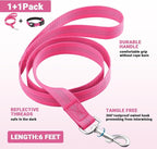 AirTag Dog Collar and Leash, IP68 Waterproof Integrated with Reflective, Ultra-Durable, Comfortable Padded, Heavy Duty Dog Collars for Small Medium Large Dogs, M (12.6"-17.1"), Pink
