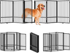 SNUOWU Full Metal Freestanding Dog Gate with Door, 36''Height Foldable Pet Dog Fence for Indoor & Outdoor, 6 Panels Extra Wide Free Standing TallDog Gates for Doorways,House,Stairs,Porch,Deck,Yard