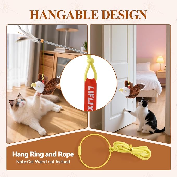 LIFLIX Flappy Bird Cat Toy, Interactive Flapping & Chirping Cat Toys for Indoor Cats, Rechargeable Cat Toys with Catnip, Touch Activated, Floppy Eagle NO Flying