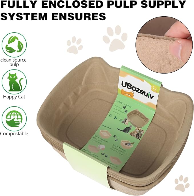 Small Disposable Litter Box 6-Pack for Kittens Travel Portable | 6-Pack, 14.2"×10.8"×4.0", Cat Ear Design, Cardboard, Leak-Proof, Home/Car/Travel