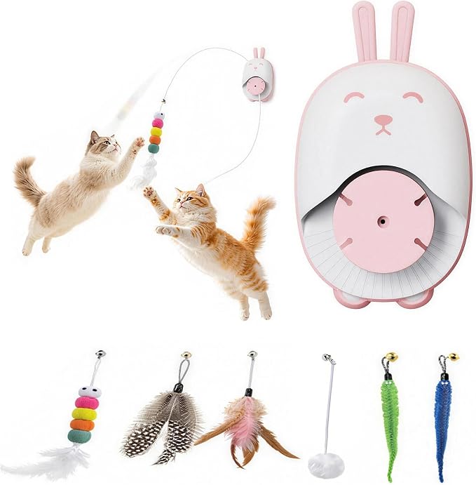 Interactive Cat Toy for Indoor Cats, Automatic Hanging Cat Toy with 5 Refill Teasers, USB-C Rechargeable Self Play Cat Toy, Door Kitten Toy for Exercise, Boredom Relief and Cat Enrichment (White)