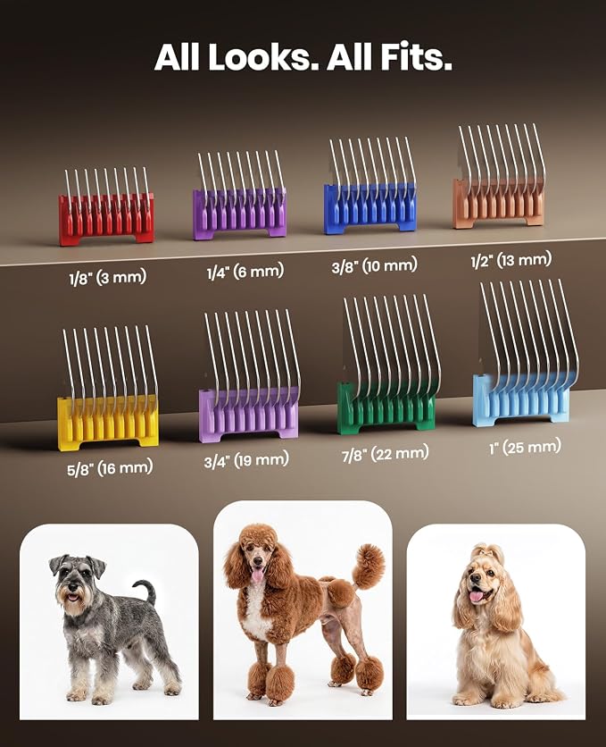 oneisall Professional Dog Clippers for Grooming Thick Hair, 9000RPM 5 Speed | 5 in 1 DLC Blade, 280min Cordless, Low Noise Dog Grooming Kit with 8 Metal Combs Carring Case for Dogs Cats Pet