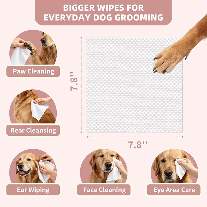 IMMHABI 100 Count Lick-Safe Dog Wipes, Coconut Plant-Based Hypoallergenic Dog Wipes for Paws, Butt, and Anal Gland Care, Cleansing & Deodorizing for Puppies
