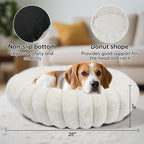 Donut Dog and Cat Bed, Luxurious Comfortable Faux Rabbit Fur Pet Beds, Round Anti-Anxiety Calming Puppy Kitten Bed with Anti-Slip Bottom for Small Medium Dogs & Cats(28", White)