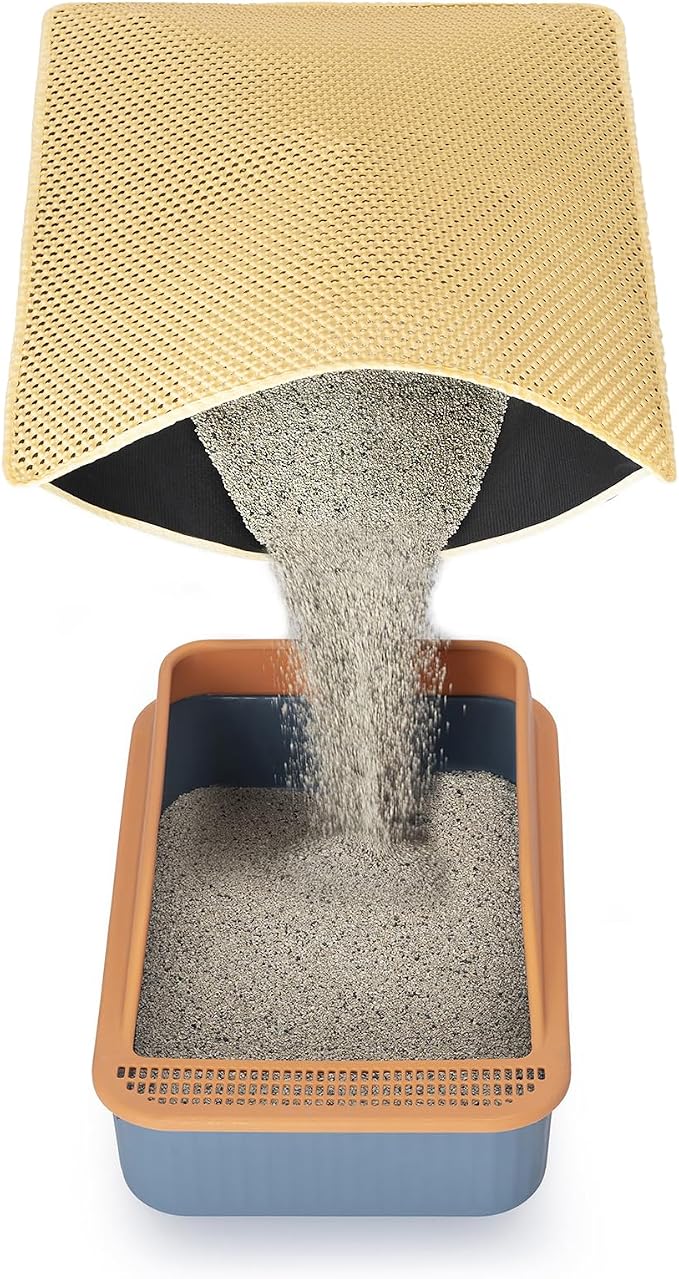 GRELY Cat Litter Mat,32"x22" Litter Box Mat,2 Layer Litter Trapping Mat for Indoor Cats,Litter Catcher Mats for Kitty Pet,Cat Rug. Non-Slip Waterproof Urine Proof, Collapsable