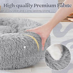 rabbitgoo Calming Cat Beds for Indoor Cats, 20 inches, Light Grey | Soft Warm Donut, Fluffy Faux Fur, Supportive Raised Rim, Anti-slip, Machine Washable, Up to 15lbs Kittens & Small Cats
