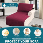 Turquoize 100% Waterproof Sofa Covers Chaise Lounge L Shape Sofa Protector Slip Cover Triple Non-Slip Sofa Slipcover for Sectional Couch Cover for Pets, Kids (Chaise, Burgundy)