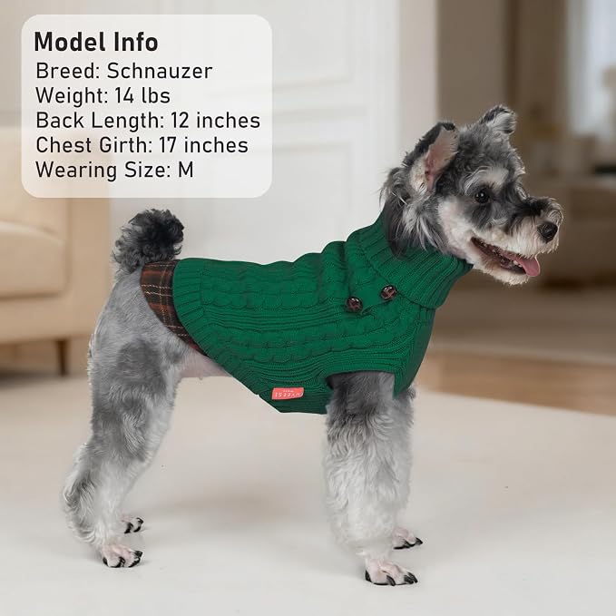 KYEESE Dog Sweater Turtleneck Thick Knit Pullover for Cold Weather | Stretchy Fit, Lightweight & Warm, Cozy Knit Comfort, Classic Plaid Design, Gentle on Sensitive Skin, Comfortable Daily Wear