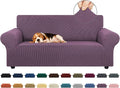 Stretch Loveseat Couch Cover, 2 Cushion Couch Slipcover,Dark Purple | 1-Piece Washable Sofa Cover Pet Friendly (55"-78") Furniture Protector Soft Jacquard, Elastic Bottom for Dogs & Kids