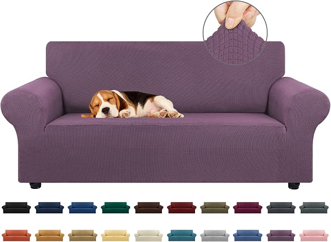 Stretch Loveseat Couch Cover, 2 Cushion Couch Slipcover,Dark Purple | 1-Piece Washable Sofa Cover Pet Friendly (55"-78") Furniture Protector Soft Jacquard, Elastic Bottom for Dogs & Kids