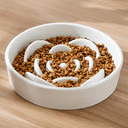 8.25'' Ceramic Slow Feeder Dog Bowls - Petal Shape Modern Dog Food Dish for Medium and Large Breeds, Puzzle Maze Bowl to Slow Down Eating, Anti-Gulping, Dishwasher & Microwave Safe, White