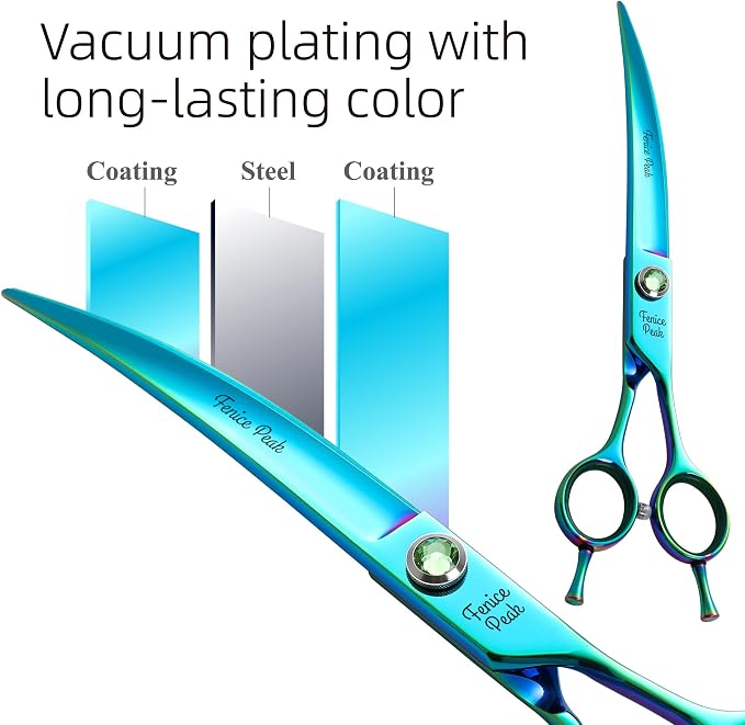 7.5'' Green Curved Dog Grooming Scissors Pet Shears with Ergonomic Offest Handle and Simulated Emerald Screw 440C Grooming Scissors Trimming Shears Durable and Sharp