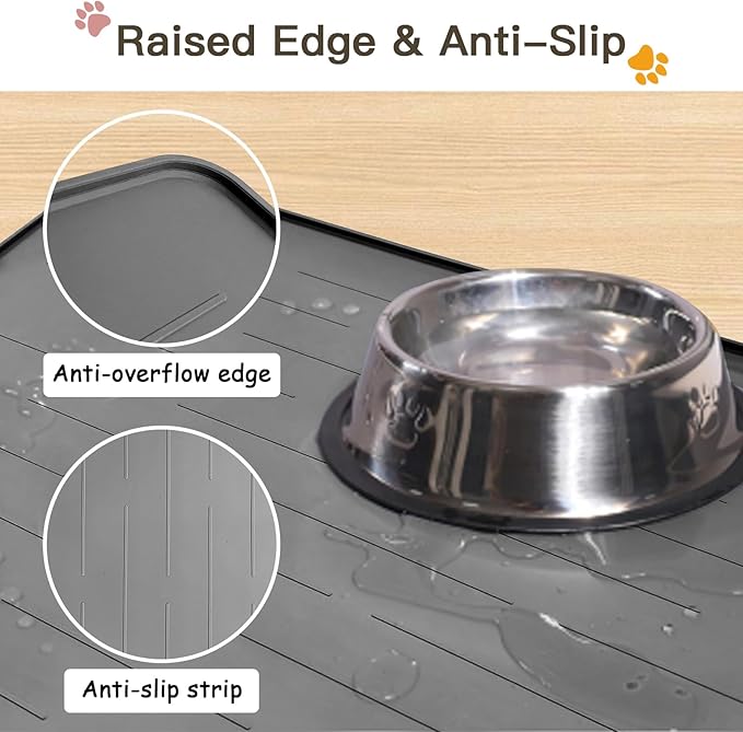 Largest Dog Food Mat, 39.5"x29.5" Silicone Dog and Cat Mat for Food and Water Bowls, Thinken Waterproof Non-Slip XXXL Pet Feeding Mat for Floors (Grayish Green)