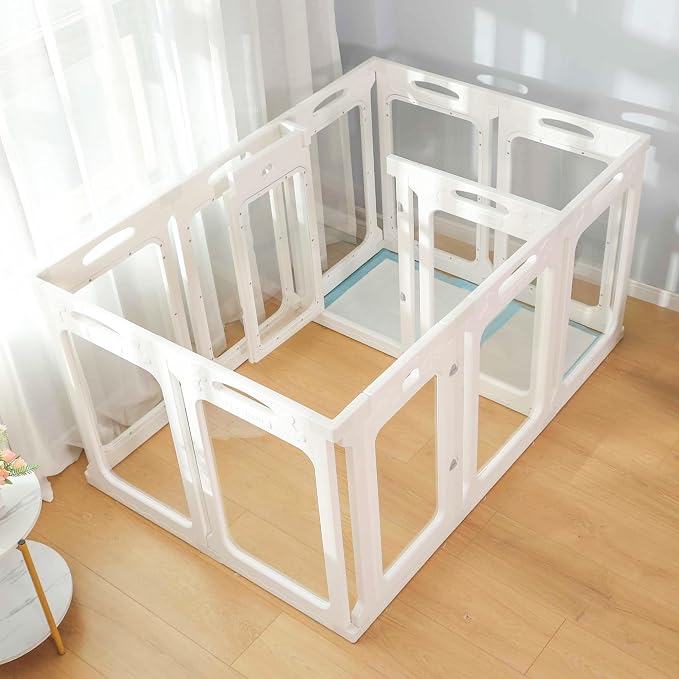 Clear Dog Playpen Extension Panel Set with 1 Door & 1 Side Panel, Height 30 inch, White