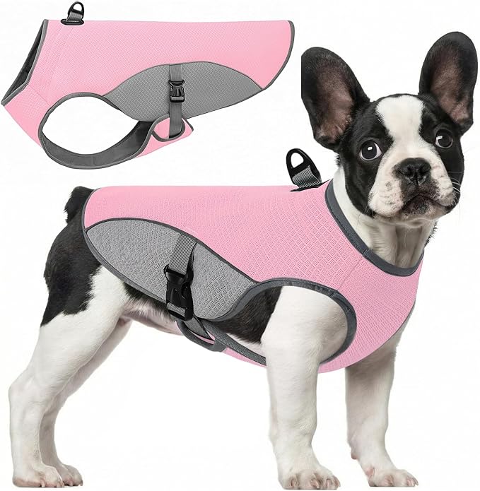Dog Cooling Vest for Medium Dogs, Dog Cooling Jacket with Mesh and D Ring, Pet Reflective Stripe Jacket for Summer, Pink-M