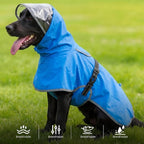 BRKURLEG Dog Raincoat, Waterproof Rain Jacket with Clear Hood for Small Medium and Large Dogs, Adjustable Reflective Pet Rain Coat Poncho with Leash Hole, Blue L