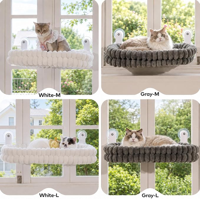 CHEERPALS Cloud Cat Window Perch for Indoor Cats Hammock Bed Foldable | Reversible Cushion Removable Washable, Breathable Soft All-Season, Sturdy Strong Suction Cups Support, Cordless(Grey,Medium)