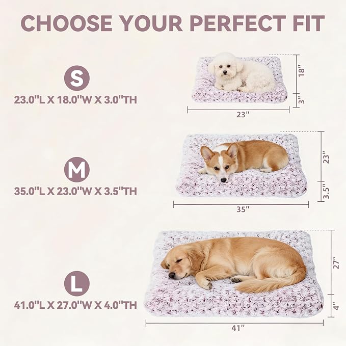 Orthopedic Dog Bed for Dogs, Calming Plush Dog Mat with Thick Cushion Support, Washable Fluffy Pet Bed with Non-Slip Bottom, Soft Indoor Dog Crate Bed (Purple, 23.0" L x 18.0" W x 3.0" Th)