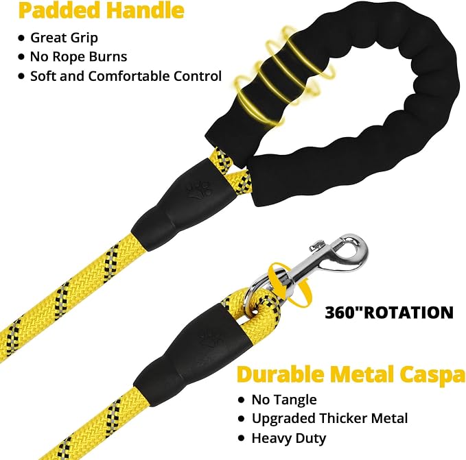 Long Dog Leash 15 FT: Heavy Duty Rope Leashes for Dogs Training with Swivel Lockable Hook Reflective Threads Bungee and Padded Handle - Dog Lead for Large Small Medium Dogs Outside Walking Hiking