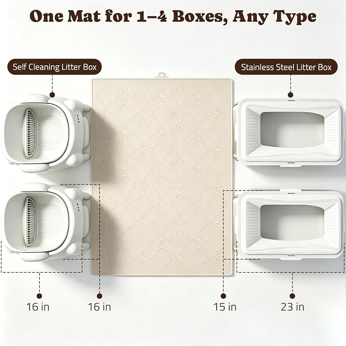 Pawtners Cat Litter Mat Extra Large 42" X 30", Easy to Clean, Beige, 1 Pack | Non-Slip Kitty Litter Mat for Floor, Waterproof & Urine-Proof Cat Litter Mat Litter Trapping Mat, Soft on Kitty Paws