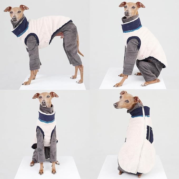 D Doggy Star Italian Greyhound Warm Fleece Zip-up Sweater Jacket Outfit Clothes Whippet for Dog Coat (2XL,Zipup Navy)