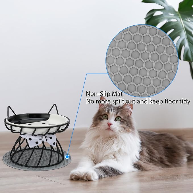 Set of 4 Elevated Ceramic Cat Bowls, Assorted Colors | 4-Piece Bowl Set Detachable Bowls Easy to Clean Non-Slip Pads Premium Ceramic