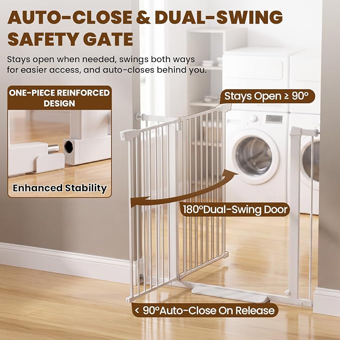 Mumeasy 36" Extra Tall Dog Gate,29.7"-40.5" Baby Gate for Stairs & Doorways | Pressure Mounted Toddler & Pet Safety Gate, Double Lock, Auto Close Walk Thru Door for Kitchen, House, Indoor, Outdoor, White